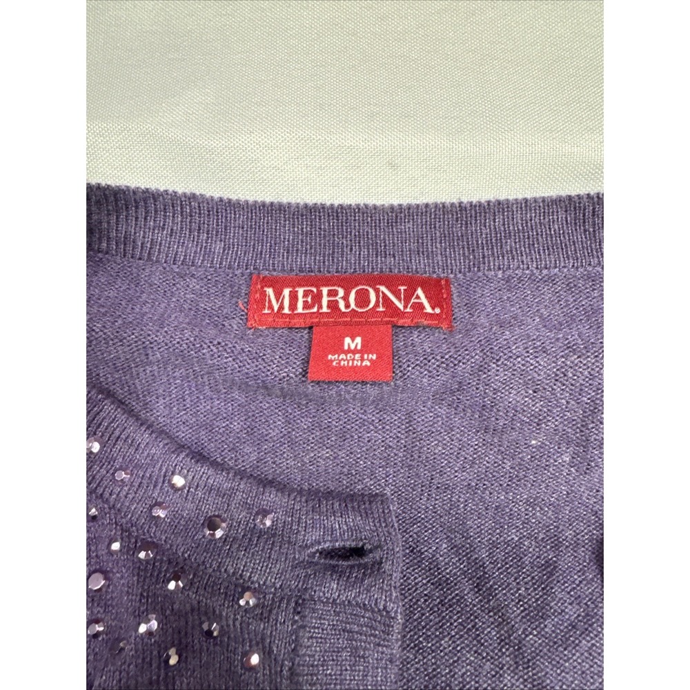 Merona Womens Medium Purple Rhinestone Button Front Cardigan Sweater M - Picture 5 of 6